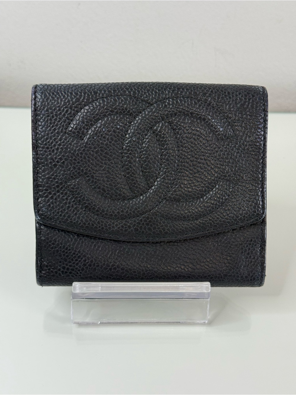 CHANEL Black Caviar Leather Compact Bi-Fold Wallet-SOLD